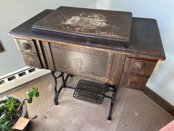 Treadle New Wilson Sewing Machine And Antique Cabinet