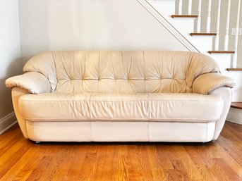 A Vintage Italian Tufted Sofa In Bisque Leather By Chateau D'Ax