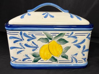 Inspirado Seattle Stonelite Blue Lemons Ceramic Bread Box Lidded Box - 11' Long