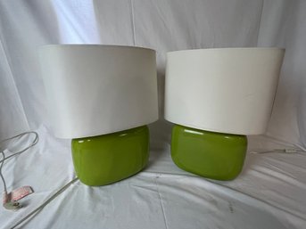 Pair Of Modern Ceramic Side Table Lamps With Shades