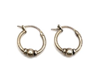 Vintage Sterling Silver Beaded Hoop Earrings