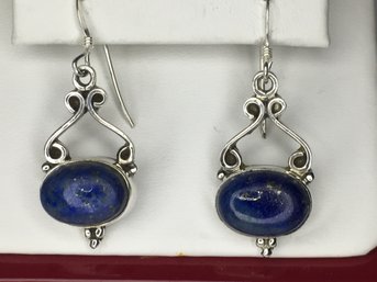 Wonderful 925 / Sterling Silver Earrings With Lapis Lazuli - Very Nice - Brand New Never Worn - Great Gift !