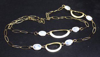 Elongated Gold Over Sterling Silver & Moonstone Necklace 925 Silver