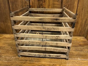 Awesome Antique Slatted Wood Egg Crate With Metal