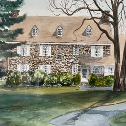 An Original Watercolor - Fieldstone House - Nicely Framed And Matted 40x31