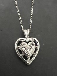 VINTAGE 14K WHITE GOLD DIAMOND HEART NECKLACE