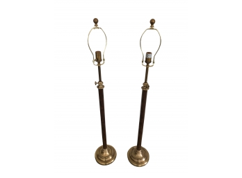 Pair Of AdjustableHeight Leather Wrapped Brass Floor Lamps