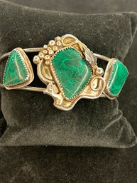 Sterling And Malachite Cuff Bracelet Signed