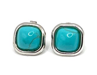 Vintage Sterling Silver Turquoise Square Stud Earrings