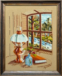 Vintage Crewel Needlepoint - 'View From The Window'