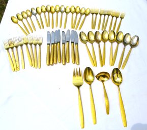 Vintage Hollywood Regency Gold Stainless Steel Flatware Lot