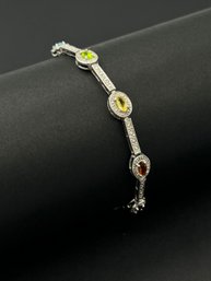 Elegant Multi Station Gemstone Sterling Silver Bracelet