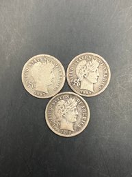 3 Silver Barber Dimes 1897, 1898, 1899