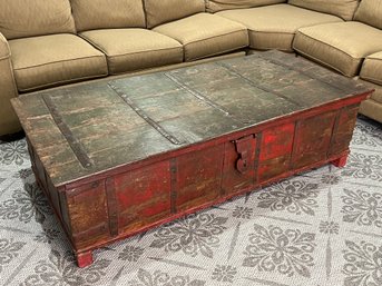 Rustic Painted And Distressed Reclaaimed Wood Storage Chest With Iron Hardware