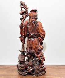 A Vintage Hand Carved Chinese Wood Figural Carving