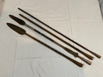 Vintage African Hand Forged Wrought Iron Tribal Fishing Hunting Spears 25.5in To 30in