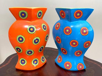 A Pair Of Vintage Hand Painted Ceramic Vases