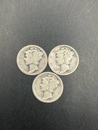 3 Mercury Dimes 1928, 1928-D, 1928-S