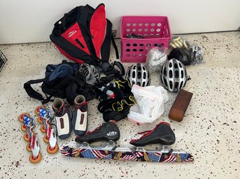 Huge Lot Of Roller Skates And Ice Skates And Sports Equipment