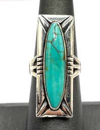 Amazing Vintage Native American Bell Traders Solid Sterling Silver Turquoise Ornate Ring, Size 6.5