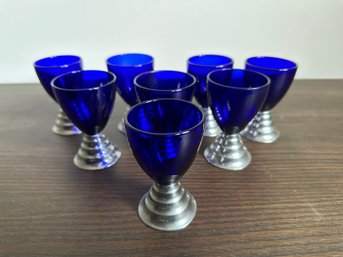 1930s Art Deco Skyscraper Style 'Blue Moon' Cordial Glasses In Chrome By Chase
