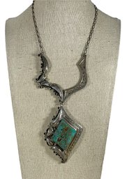 Fantastic Signed Vintage Native American Indian Sterling Silver Turquoise Necklace Large