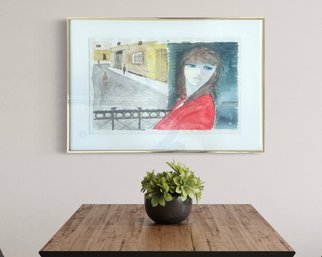 Listed Artist Charles Levier Watercolor 'The Look' (France 1920-2003) 28' X 22' (N)