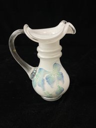 Fenton Milk Glass Morning Mist Hand Painted Pitcher