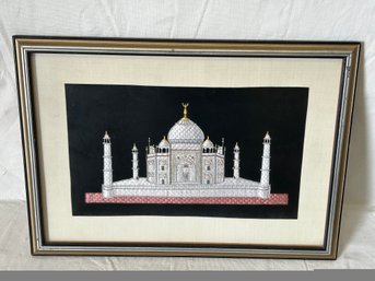 Very Fine Vintage Silk Embroidery In Frame Of The TAJ MAHAL