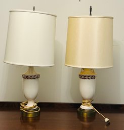 Pair Of Vintage Lamps- White With Red And Gold Leaf Details