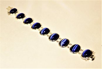 Blue Gemstone Sterling Silver Link Bracelet Marked 925