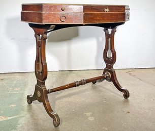 A Lyre-Based Mahogany Trestle Table - Octagonal Top With Drawers