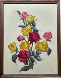Vintage Crewel Needlepoint - Roses In Bloom