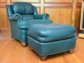 A Leather Arm Rolled Chair And Ottoman - Craftsman Leather By Stickley