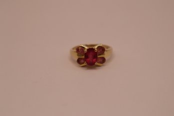 14K Yellow Gold With Pink Stones 'STS' Chuck Clemency Thailand Ring Size 6 (2.9 Grams)