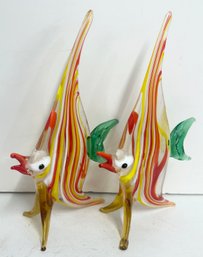 Pair Of Colorful Art Glass Fish