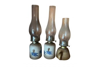 Trio Of Hand Made Ceramic Hurricane Oil Lamps