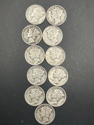 11 Mercury Dimes 1941-S, 1942-D, 1942-S, 1943, 1943-D, 1943-S, 1944-D, 1944-S, 1945, 1945-D, 1945-S