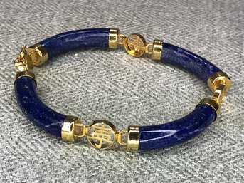 Very Nice Chinese Bracelet - Lapis & Gold ? - These Are USUALLY Gold - Has Not Been Tested - Sold AS - IS