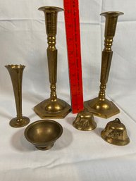 Etched Brass Candlestick Holders Bud Vase Trinket Dish And Ornaments