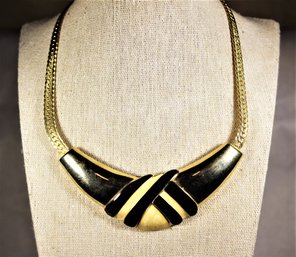 1980s Vintage Gold Tone Enamle Choker Necklace