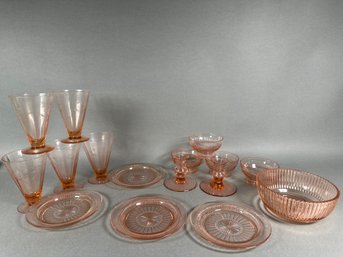 Vintage Coronation Pink Depression Glass Dishes