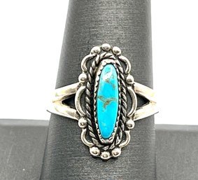 Vintage Native American Bell Trader Designer Sterling Silver Turquoise Ornate Ring, Size 8.5