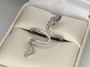 Very Cool 925 / Sterling Silver Snake Ring With White Zircons - Very Nice Looking - Brand New - Never Worn !