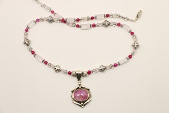 Sterling Silver Pink Bead Stone Necklace