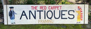 Vintage Red Carpet Antiques Sign From Chappaqua, NY Store  Customized Paint Job In Very Good Condition!!