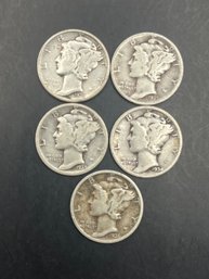 5 Mercury Dimes 1934, 1935, 1935-D, 1935-S, 1936