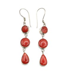 Vintage Red Beaded Dangle Earrings