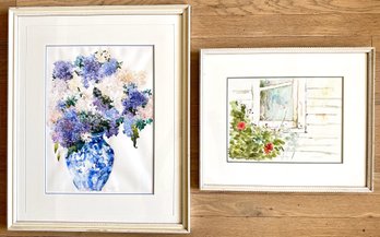 2 Original Watercolor Paintings Of Flowers, Signed