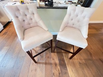 Kitchen Bar Stools , Upholstered In Soft Fabric, In Light Beige, Grey, Similar To A Distressed Wood Color